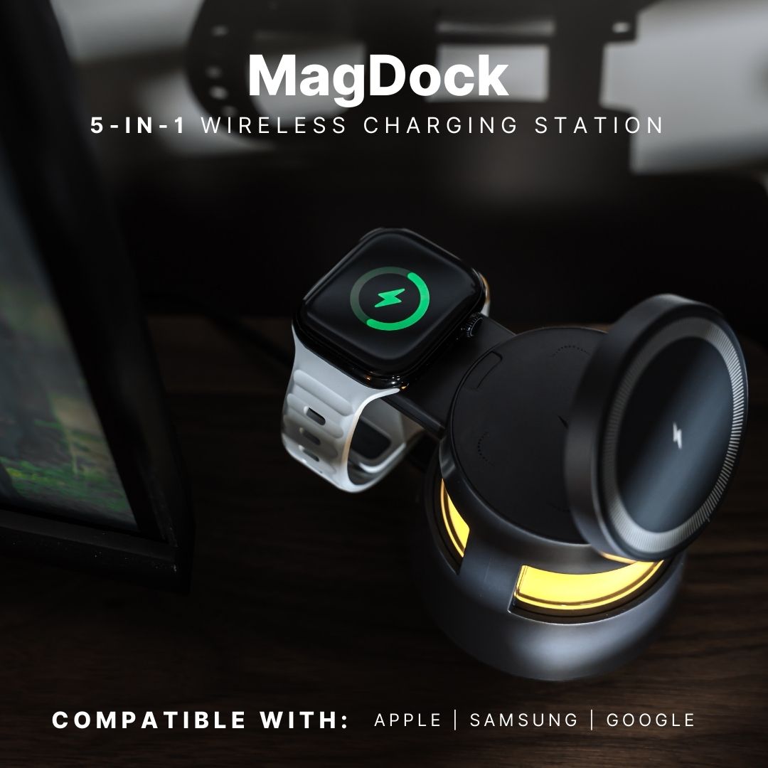 MagDock® 5-in-1 Wireless Charging Station + Bluetooth Speaker