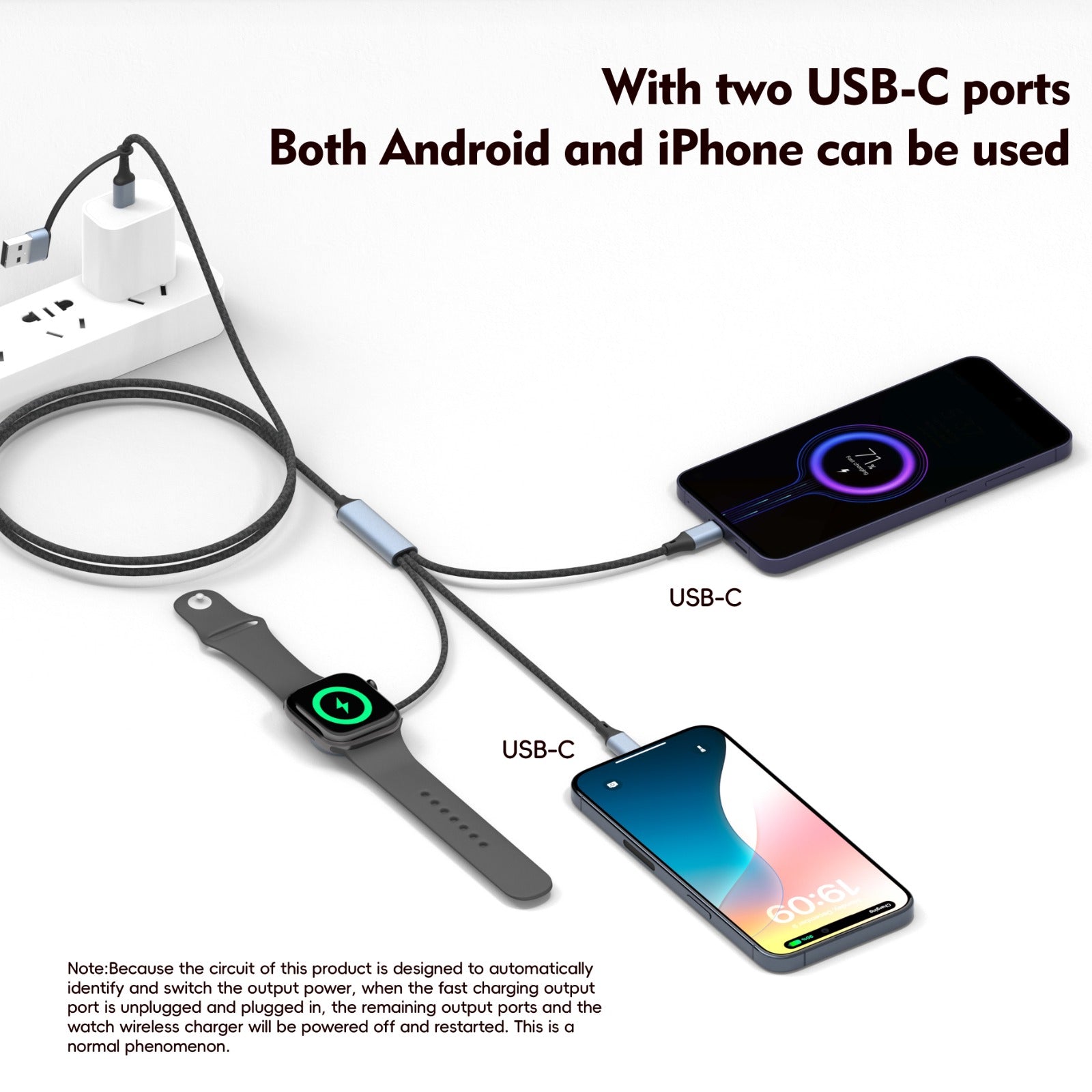 100W Universal 3-in-1 Cable with Watch Charger