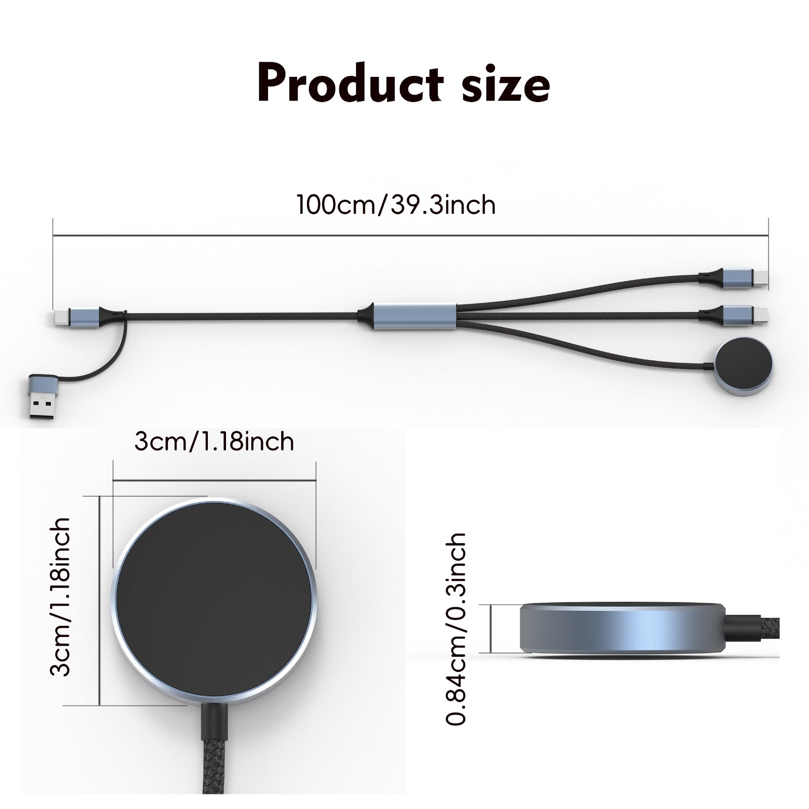 100W Universal 3-in-1 Cable with Watch Charger