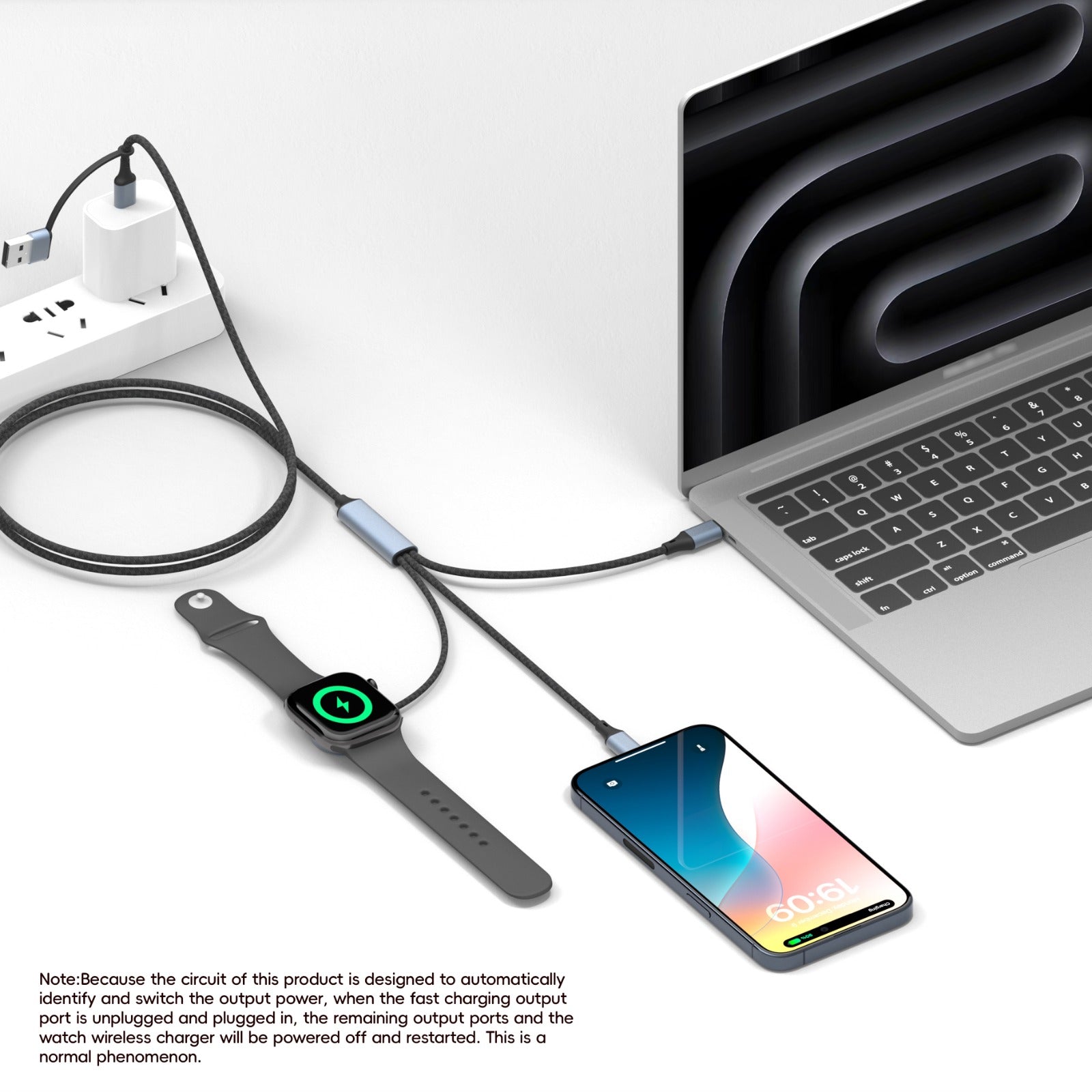 100W Universal 3-in-1 Cable with Watch Charger