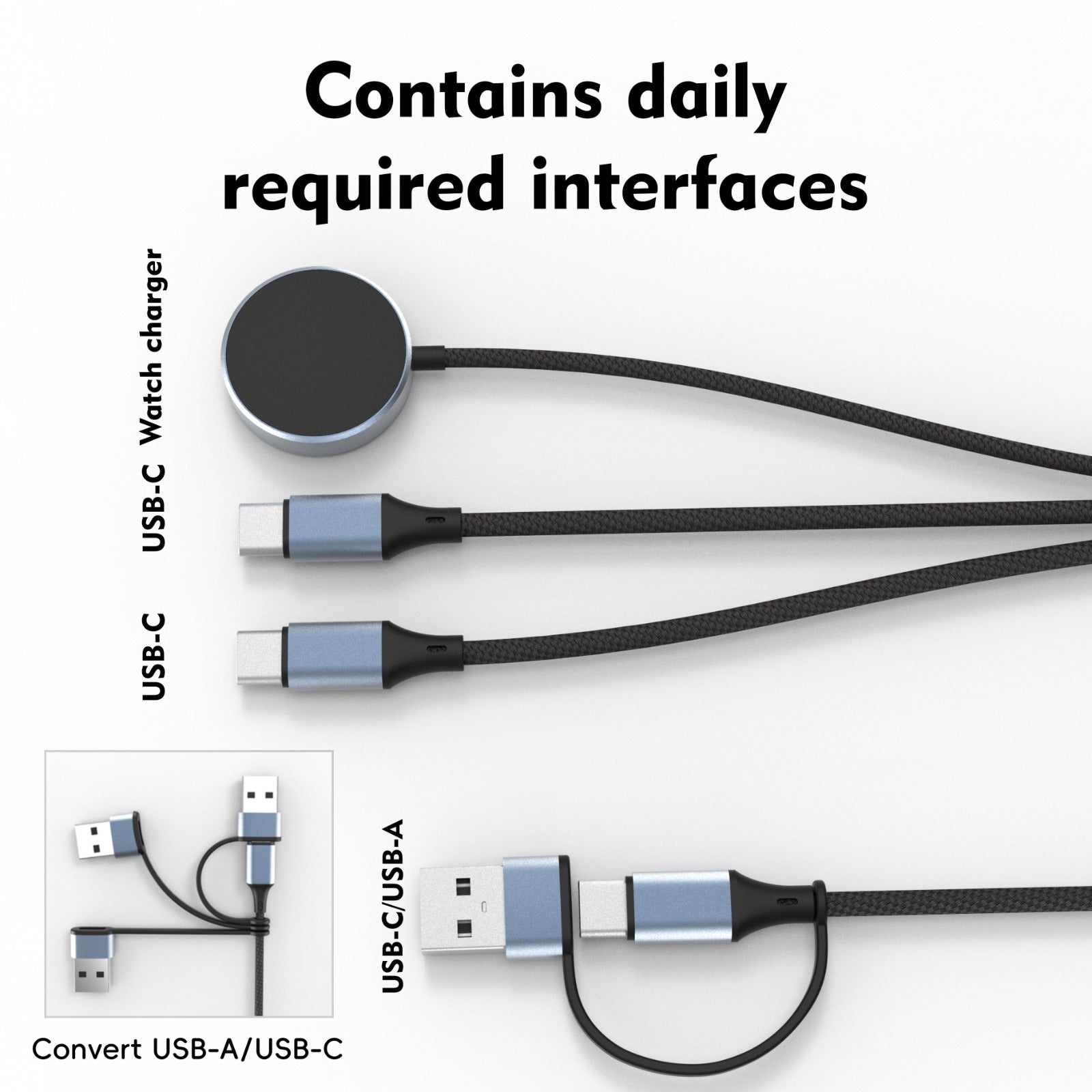 100W Universal 3-in-1 Cable with Watch Charger