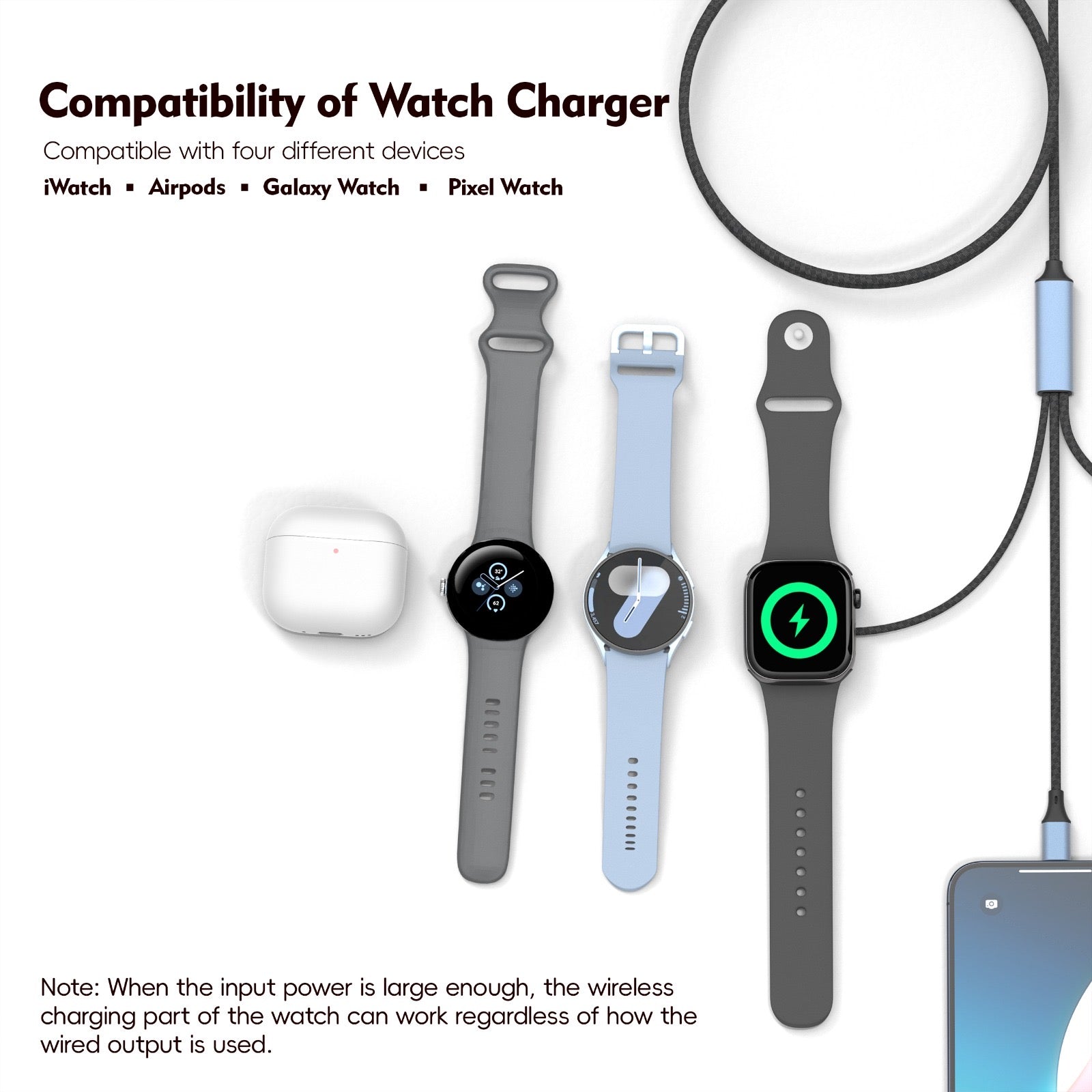 100W Universal 3-in-1 Cable with Watch Charger