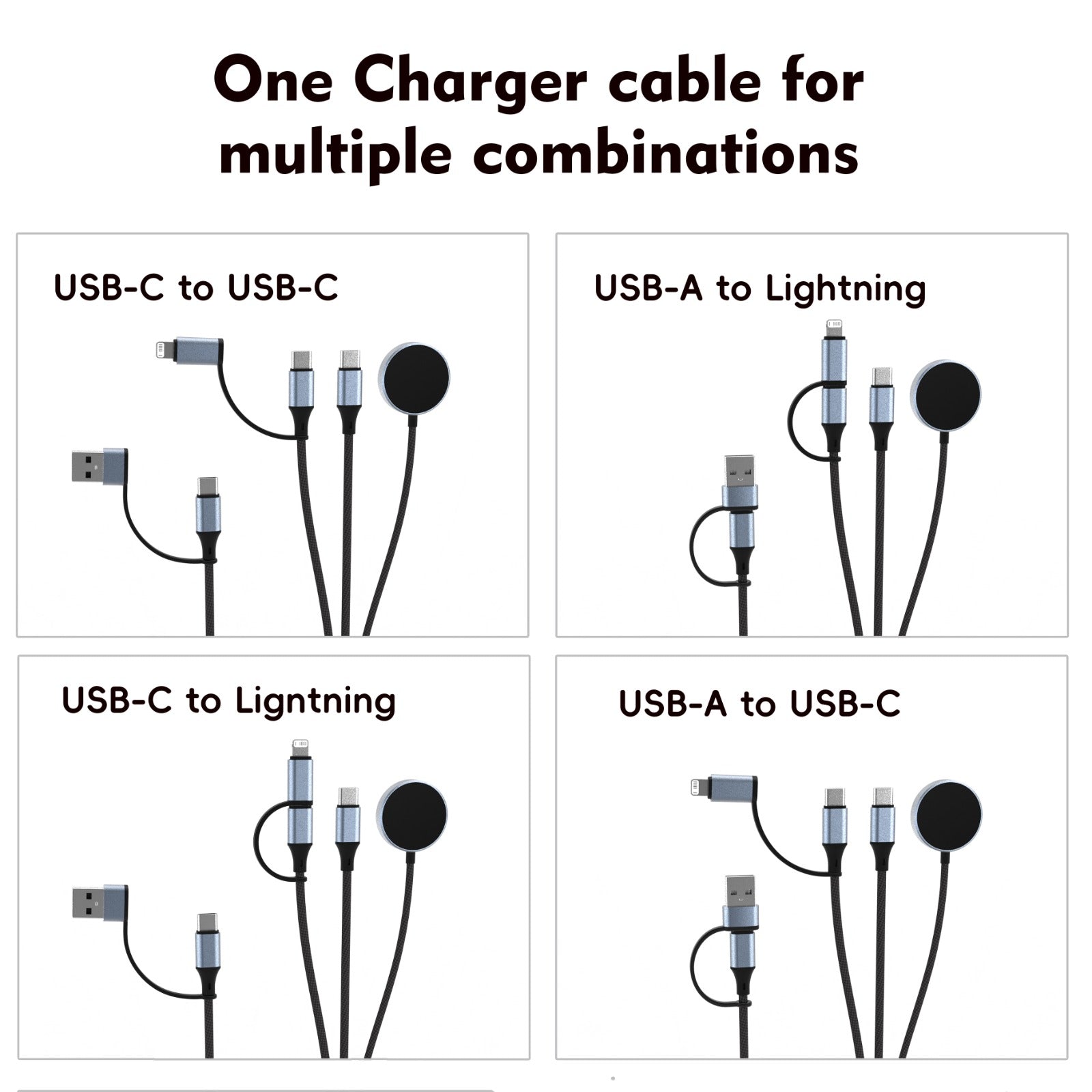 100W Universal 3-in-1 Cable with Watch Charger