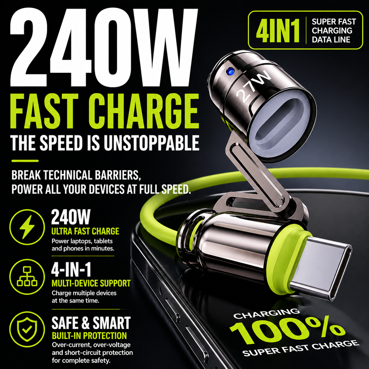 ChargeFlex 240W 4-in-1 Fast Charging Cable