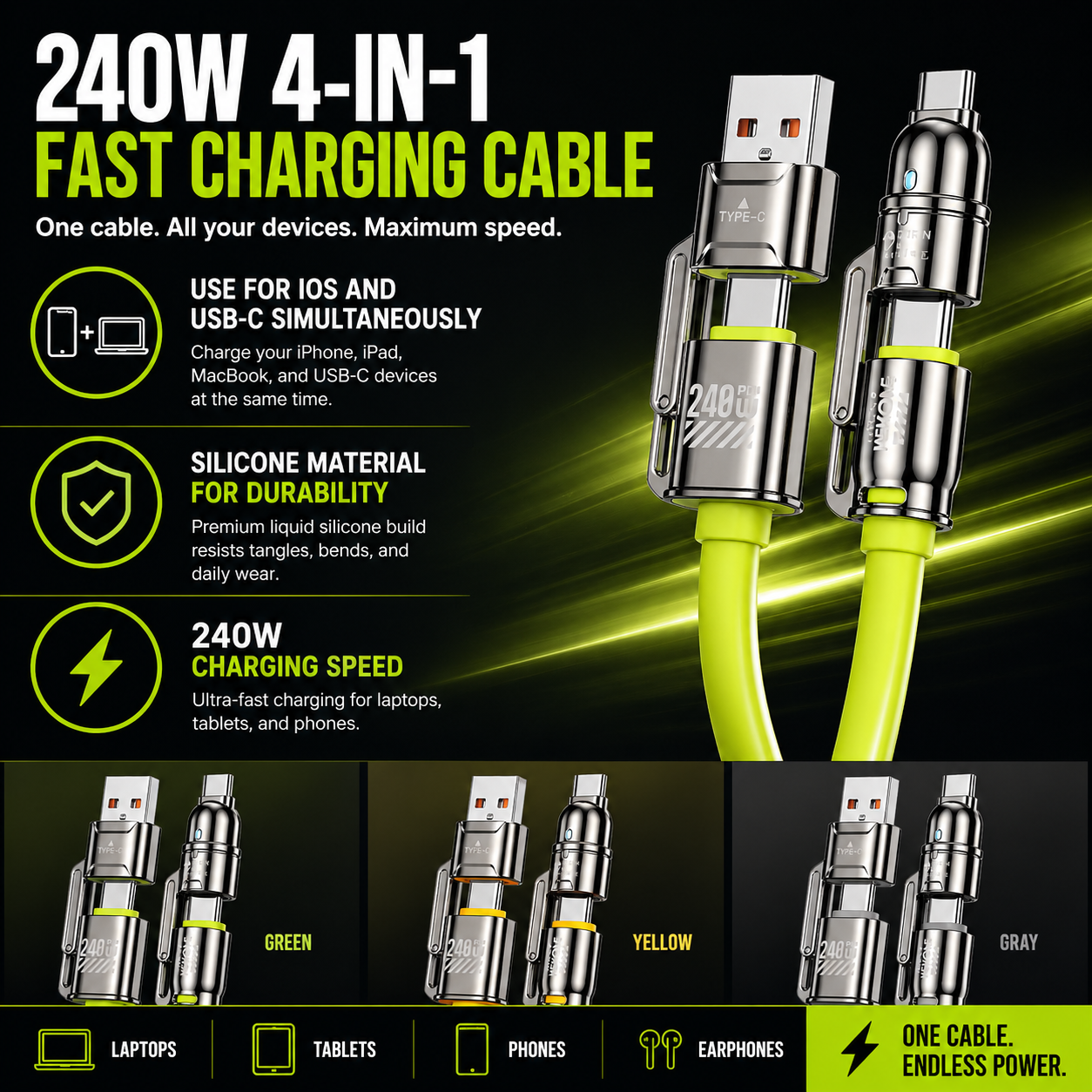 ChargeFlex 240W 4-in-1 Fast Charging Cable