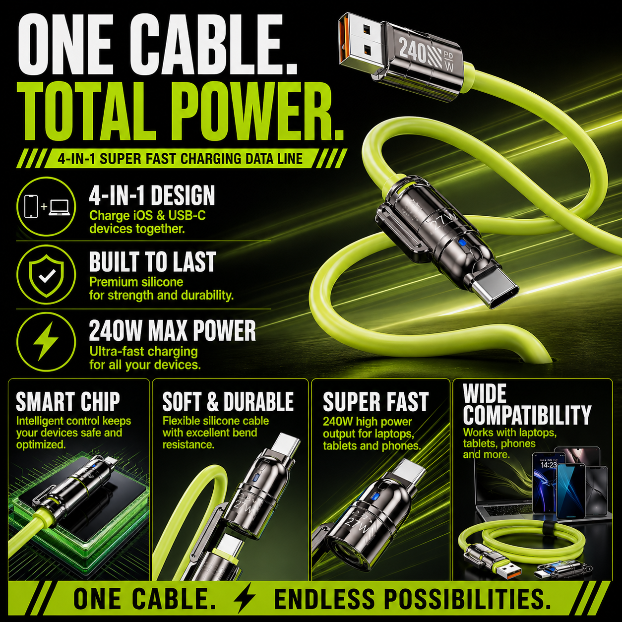 ChargeFlex 240W 4-in-1 Fast Charging Cable