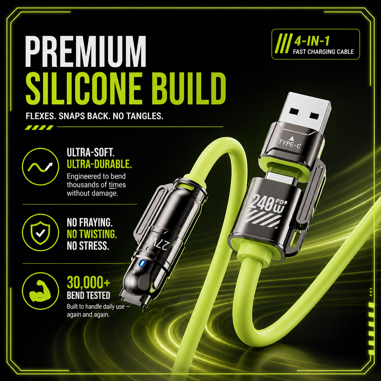 ChargeFlex 240W 4-in-1 Fast Charging Cable